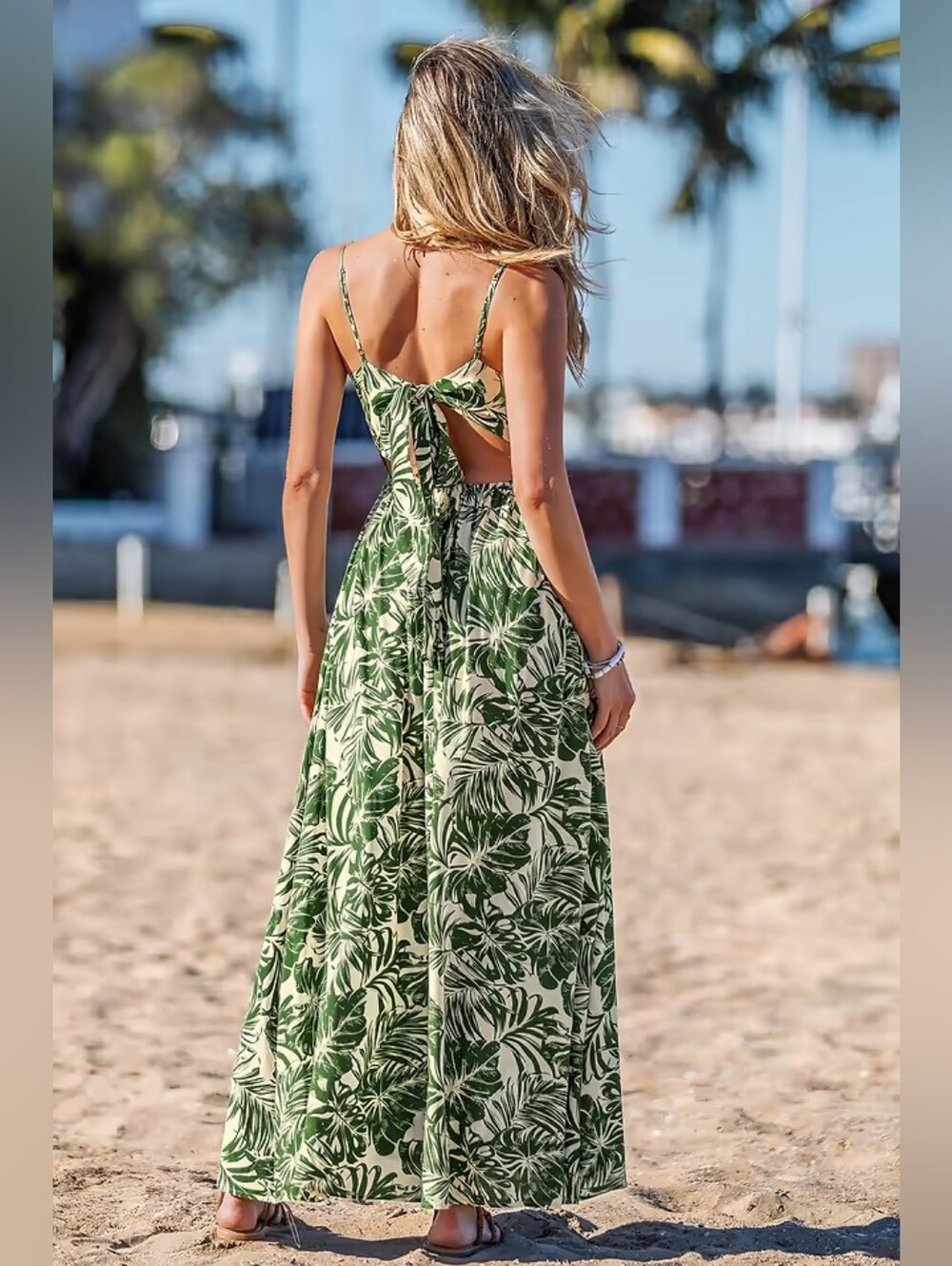 CUPSHE NWT Tropical Palm Leaf V-Neck Maxi Dress Size L - Picture 6 of 7